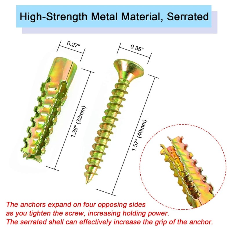 Suprom 10 Pack Heavy Duty Hollow Wall Anchors with Screws, Loose Hinge Hole Repair Kits, Ideal for Hinge Hole Repair and Concrete Wall, Hollow-Wall, Wooden Wall (6x32mm) - Image 2